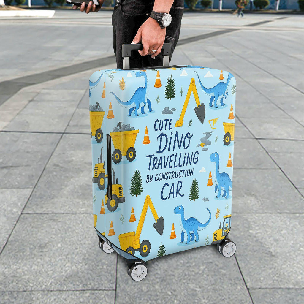 1-Piece Cute Dino Construction Car Travel Holiday Fun  Suitcase Luggage Cover, Stretch Protective Sleeve
