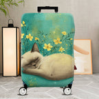 1-Piece Cute Floral Sleeping Cat Nature Artful  Suitcase Luggage Cover, Stretch Protective Sleeve