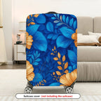 1-Piece Blue Floral Leaf Pattern Vibrant Colorful Botanical Nature  Suitcase Luggage Cover, Stretch Protective Sleeve