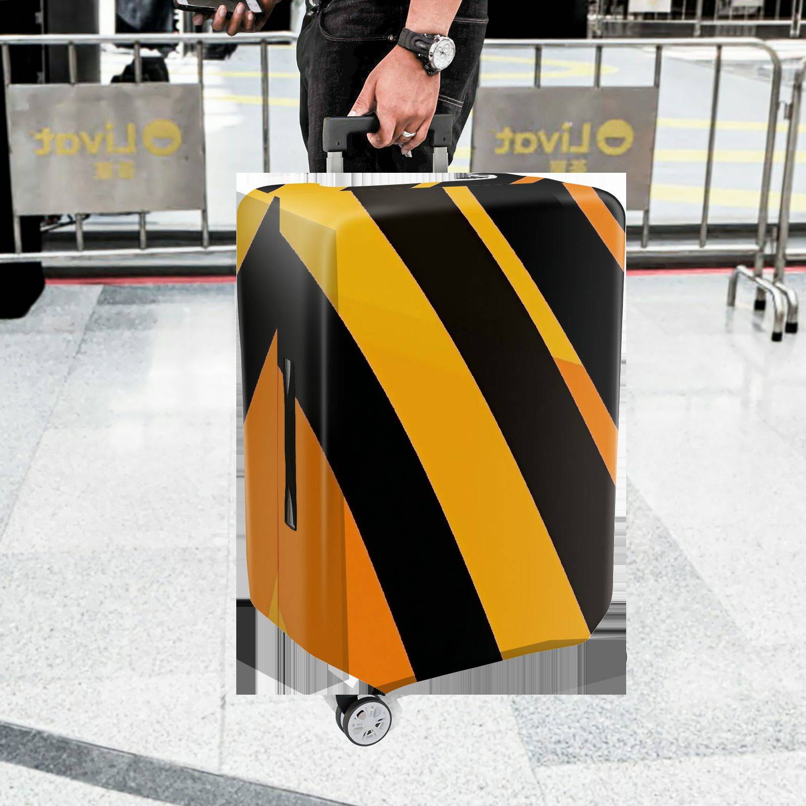 1-Piece Black Yellow Orange Diagonal Stripe Geometric Bold  Suitcase Luggage Cover, Stretch Protective Sleeve