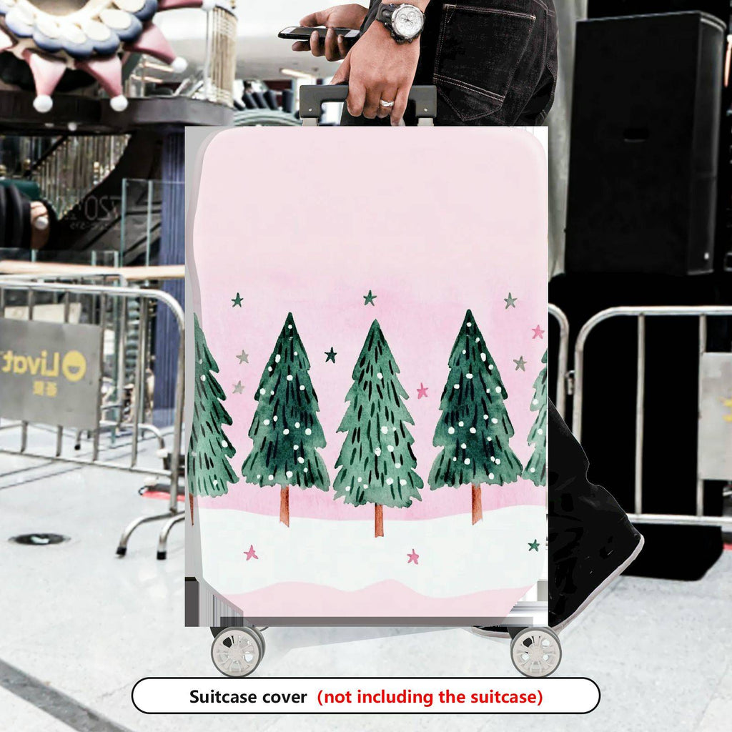 1-Piece Christmas Tree Snow Stars Pink Green Winter Holiday  Suitcase Luggage Cover, Stretch Protective Sleeve