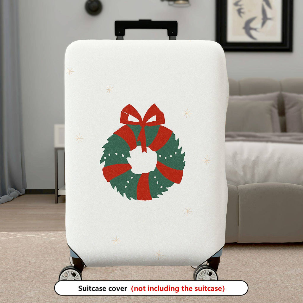1-Piece Christmas Wreath Bow Snowflakes Holiday  Suitcase Luggage Cover, Stretch Protective Sleeve