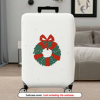 1-Piece Christmas Wreath Bow Snowflakes Holiday  Suitcase Luggage Cover, Stretch Protective Sleeve