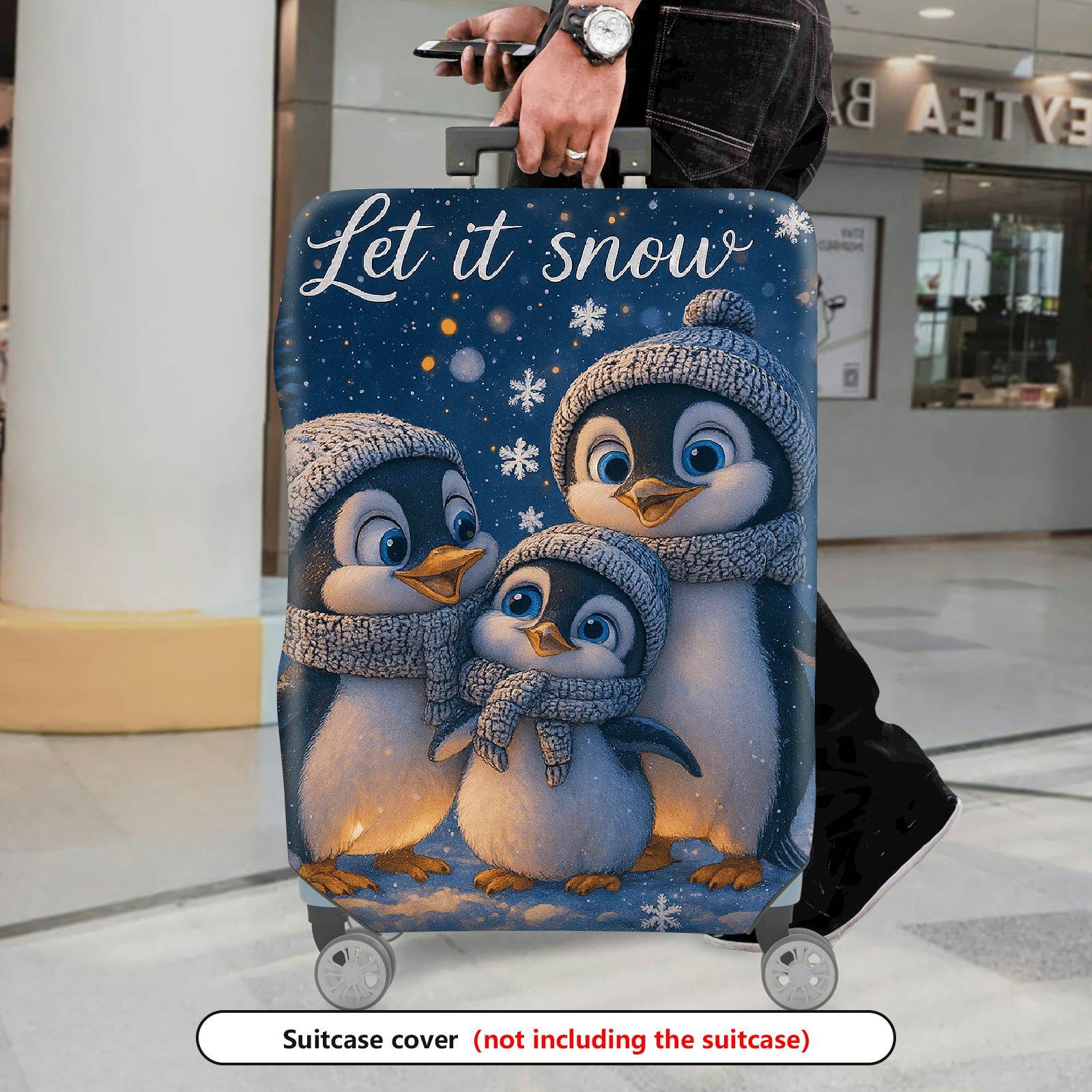 1-Piece Penguin Snow Winter Family  Cute  Suitcase Luggage Cover, Stretch Protective Sleeve