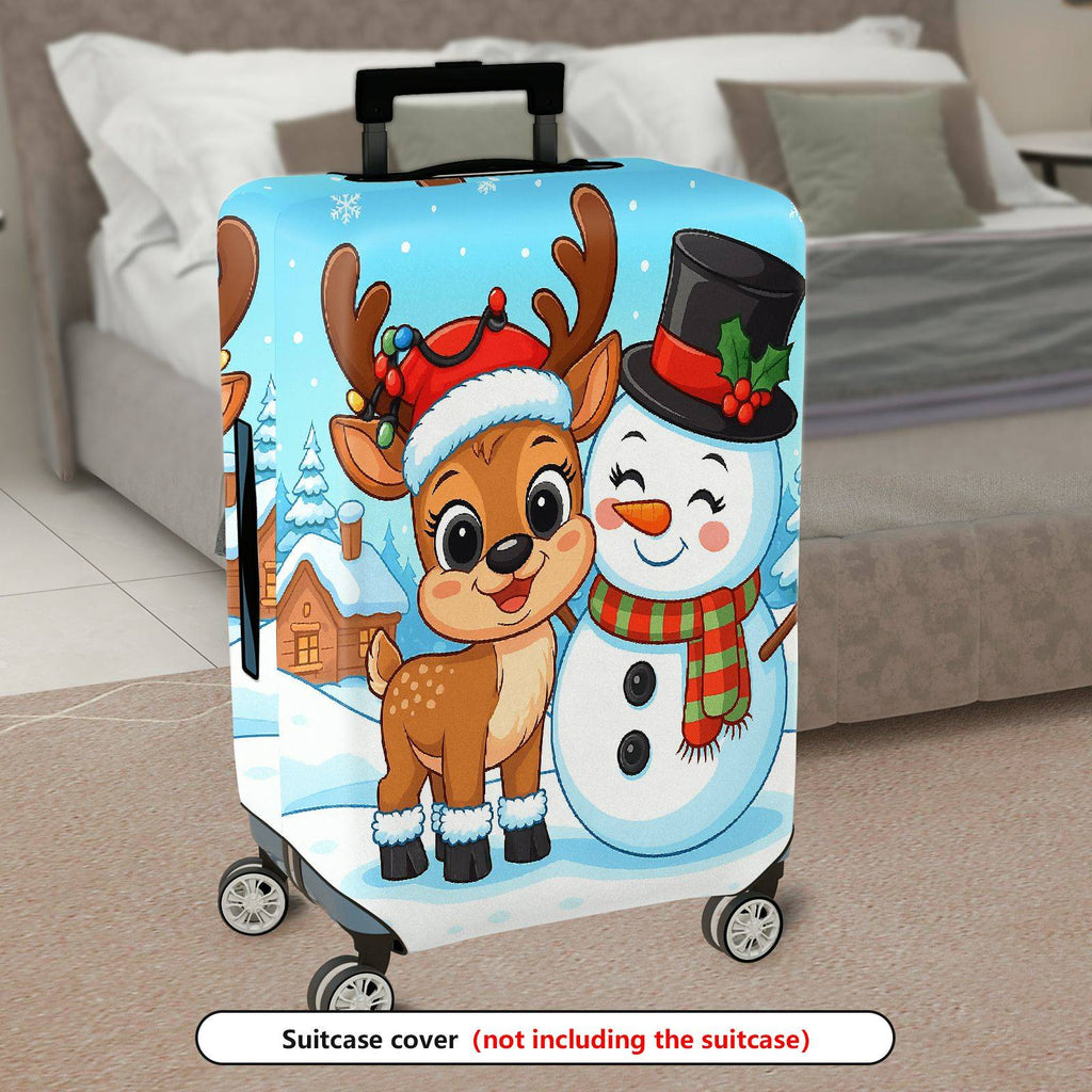 1-Piece Christmas Reindeer Snowman Cabin Winter Holiday  Suitcase Luggage Cover, Stretch Protective Sleeve