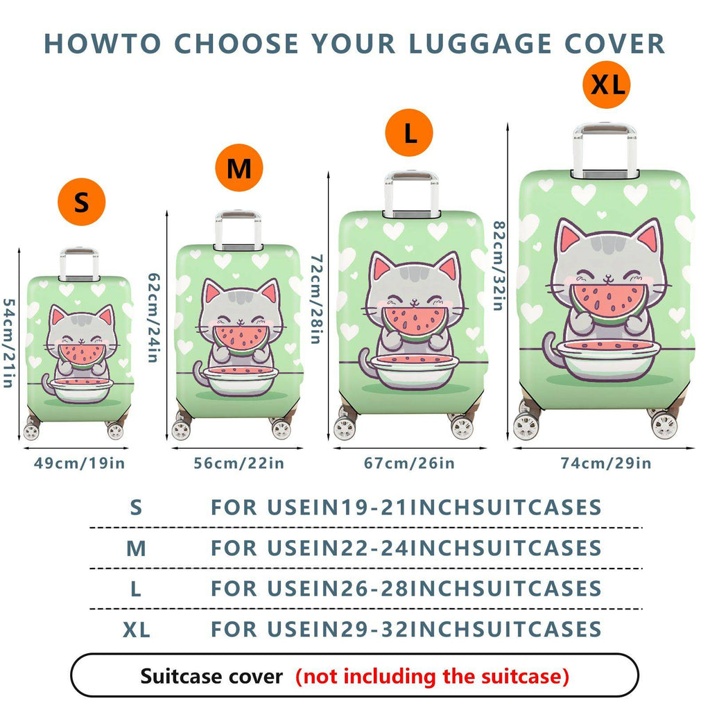 1-Piece Cute Cat Watermelon Heart Green Fun  Suitcase Luggage Cover, Stretch Protective Sleeve