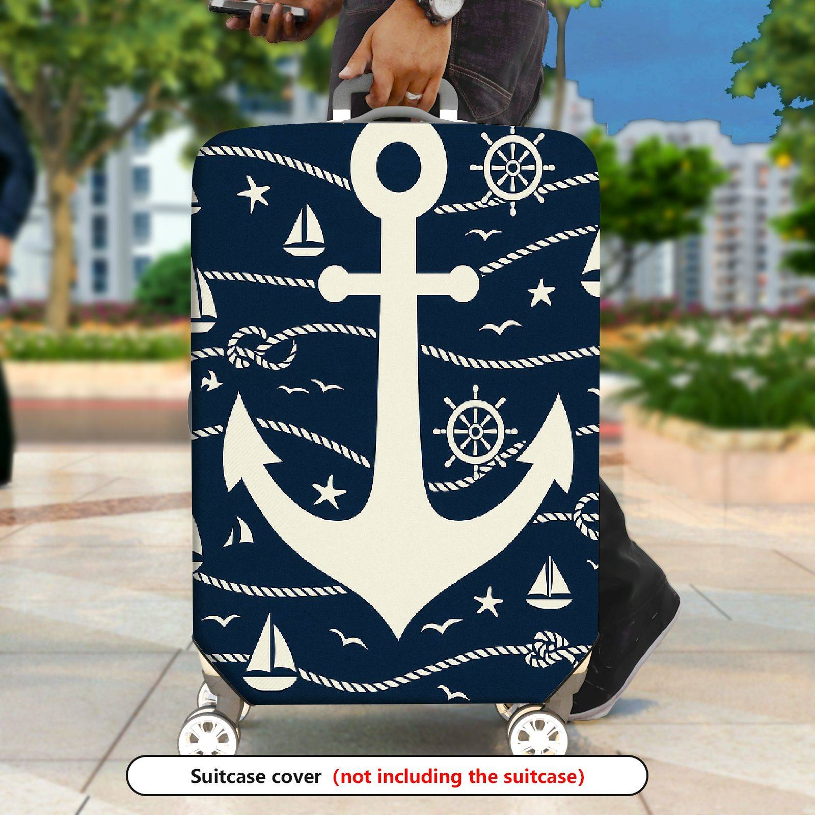 1-Piece Anchor Nautical Rope Sea Sailor Travel  Suitcase Luggage Cover, Stretch Protective Sleeve