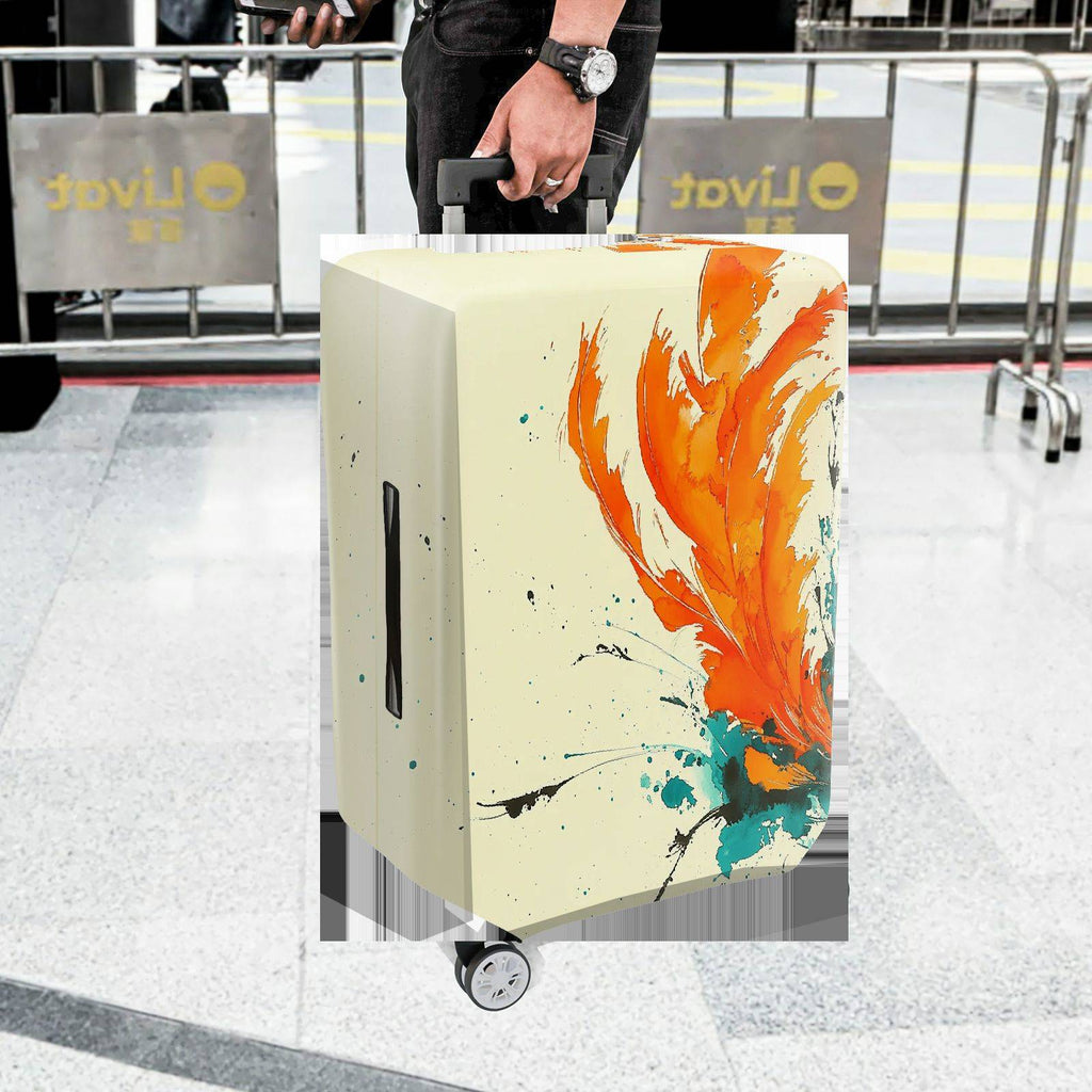 1-Piece Abstract Orange Feather Brush Colorful Splatter Art  Suitcase Luggage Cover, Stretch Protective Sleeve