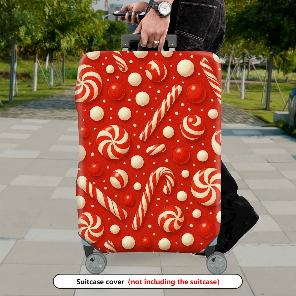 1-Piece Candy Cane Red Peppermint Christmas Holiday  Suitcase Luggage Cover, Stretch Protective Sleeve