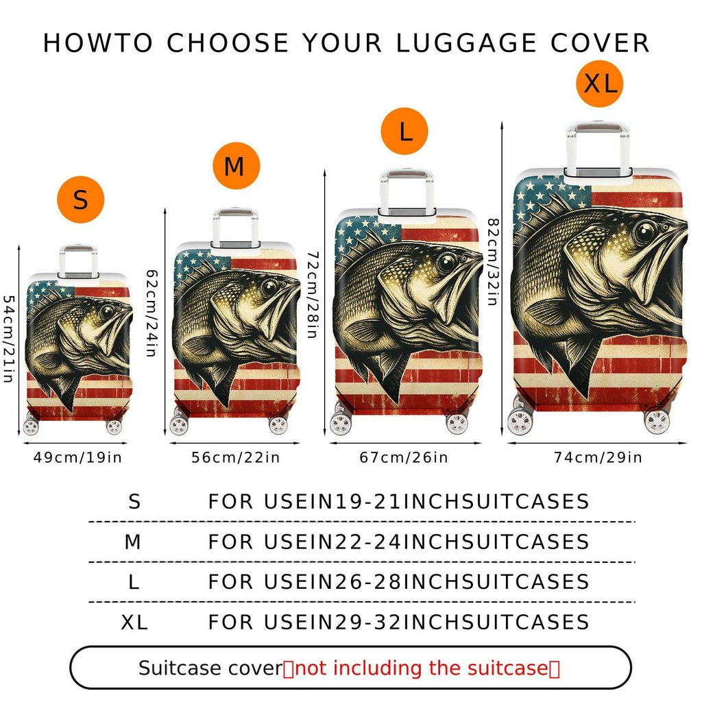 1-Piece American Flag Fish Patriotic Vintage Travel  Suitcase Luggage Cover, Stretch Protective Sleeve
