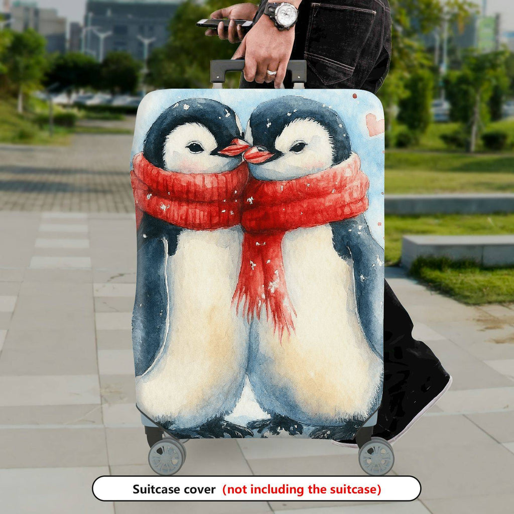 1-Piece Penguin Love Winter Christmas Holiday Valentine  Suitcase Luggage Cover, Stretch Protective Sleeve