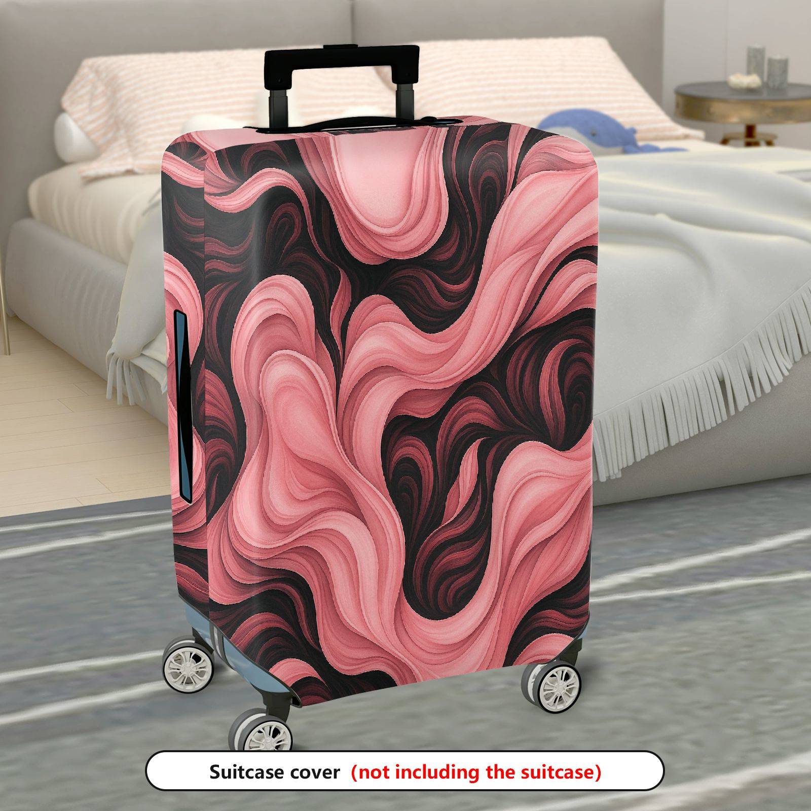 1-Piece Abstract Artistic Flowing Pink Black Swirl  Suitcase Luggage Cover, Stretch Protective Sleeve