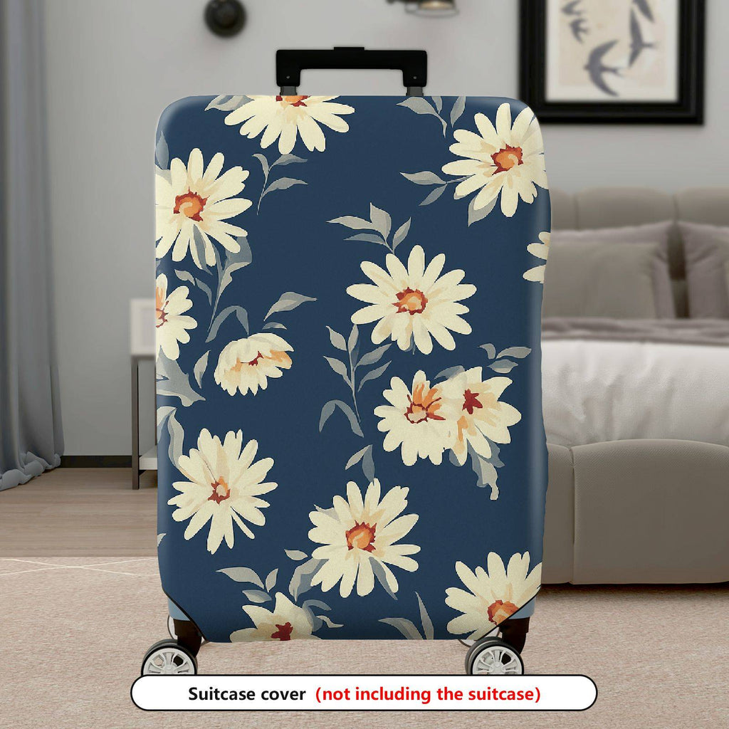 1-Piece Floral Daisy Pattern Blue Luggage  Suitcase Luggage Cover, Stretch Protective Sleeve