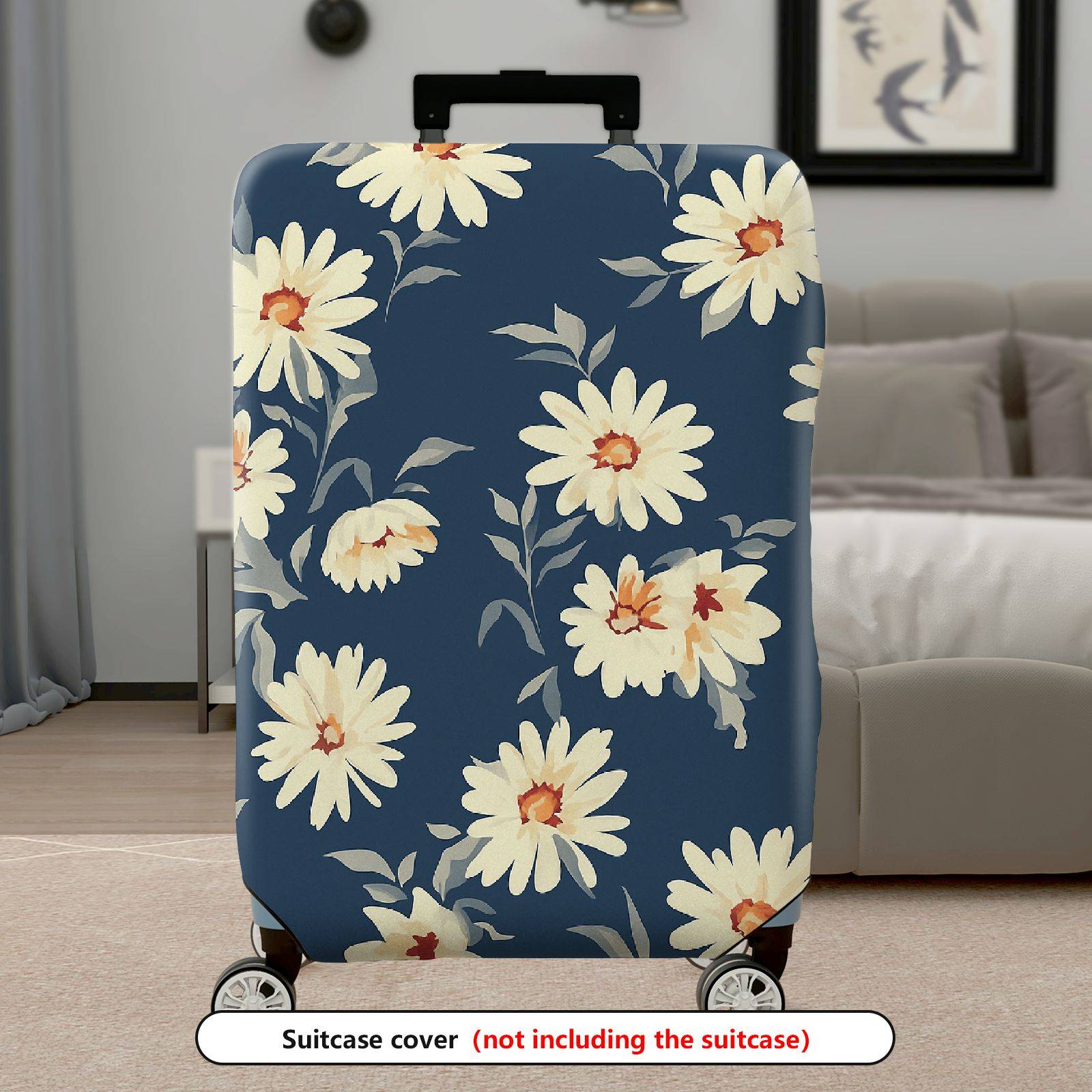 1-Piece Floral Daisy Pattern Blue Luggage  Suitcase Luggage Cover, Stretch Protective Sleeve