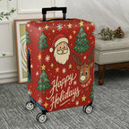 1-Piece Christmas Santa Reindeer Tree Stars Holidays  Suitcase Luggage Cover, Stretch Protective Sleeve