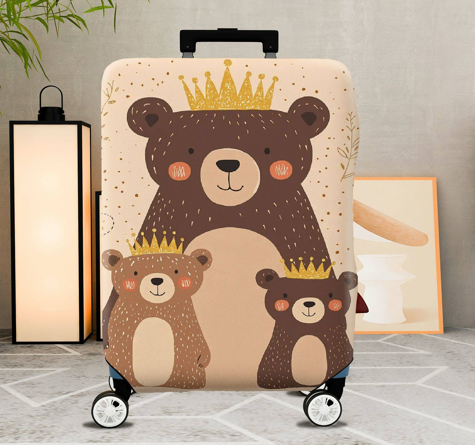 1-Piece Cute Bear Family Crown  Animal Travel  Suitcase Luggage Cover, Stretch Protective Sleeve
