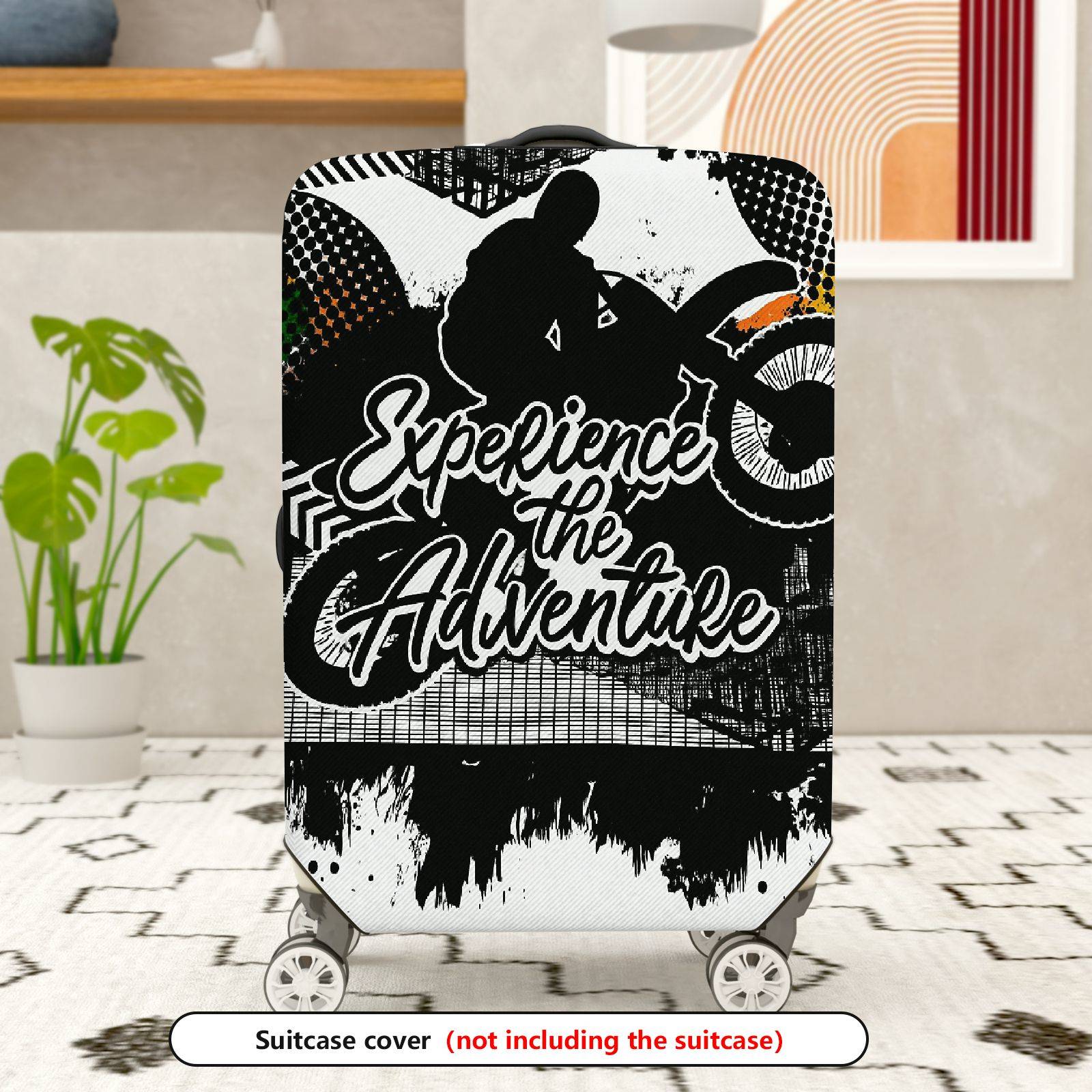 1-Piece Adventure Motorcycle Silhouette Artistic Expression Graffiti Text  Suitcase Luggage Cover, Stretch Protective Sleeve
