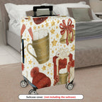 1-Piece Christmas Holiday Bell Gift Hot Chocolate Red Hat  Suitcase Luggage Cover, Stretch Protective Sleeve