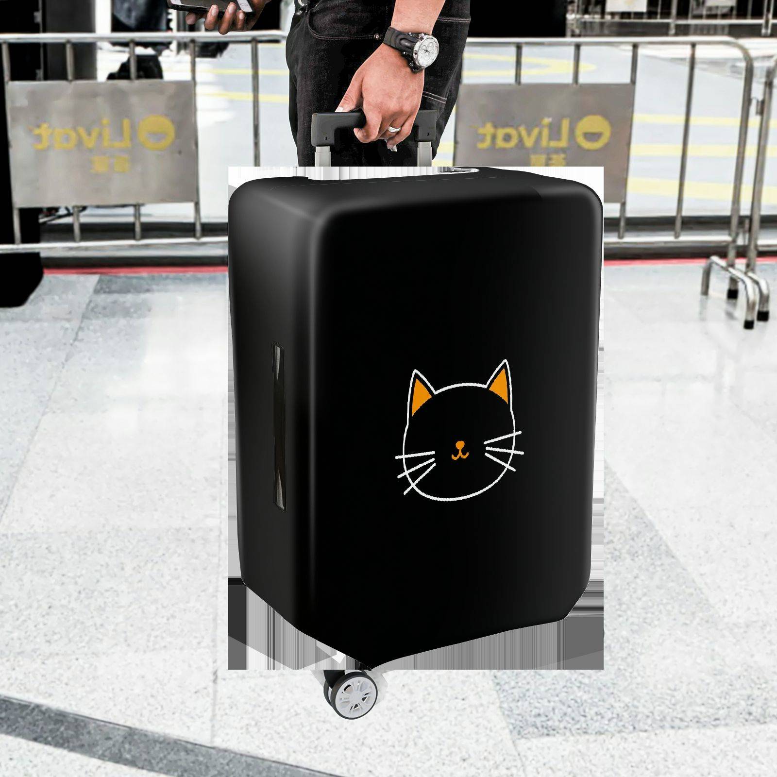 1-Piece Black Cat Cute  Whiskers Ears Face  Suitcase Luggage Cover, Stretch Protective Sleeve