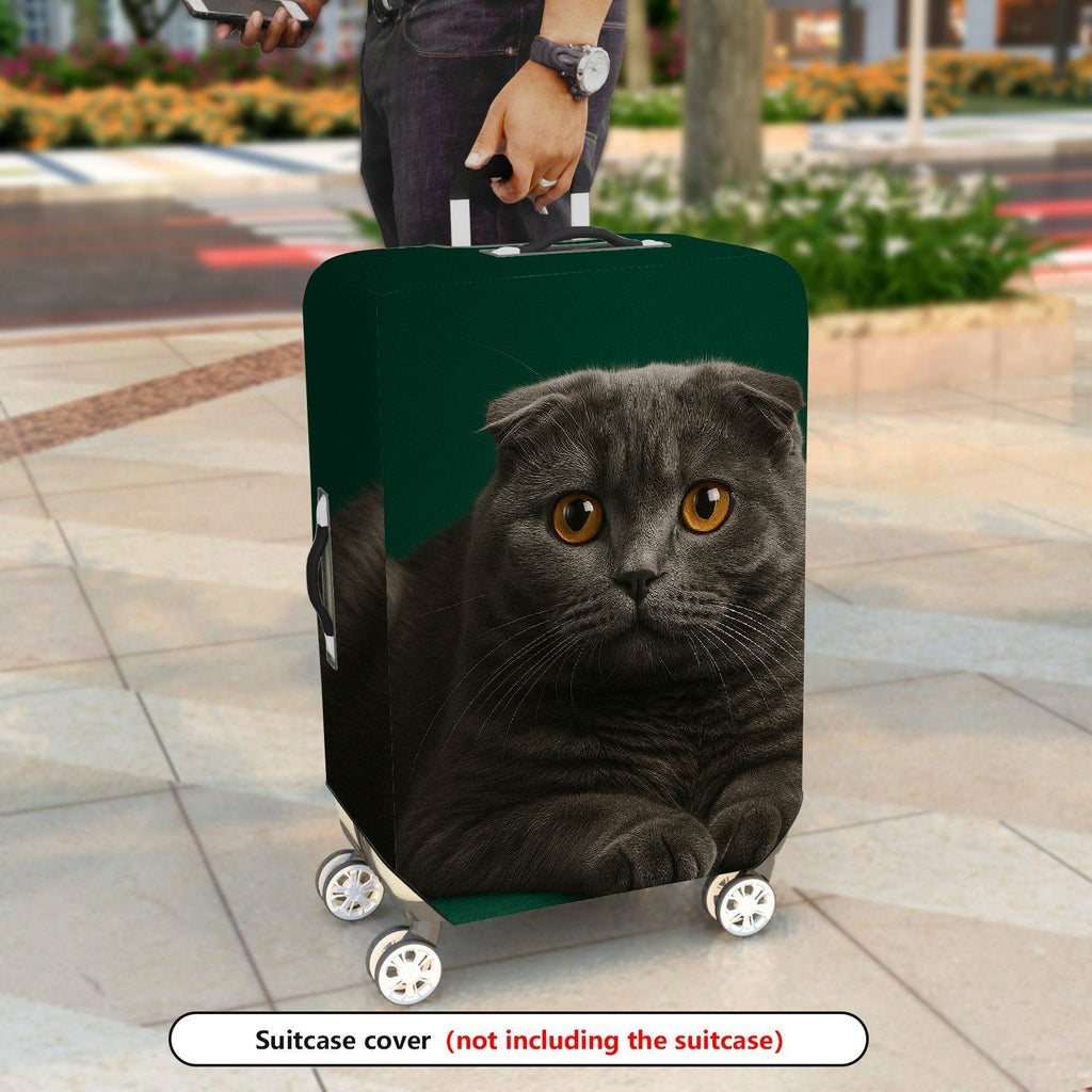 1-Piece Cute Cat Green Furry Animal Stylish  Suitcase Luggage Cover, Stretch Protective Sleeve