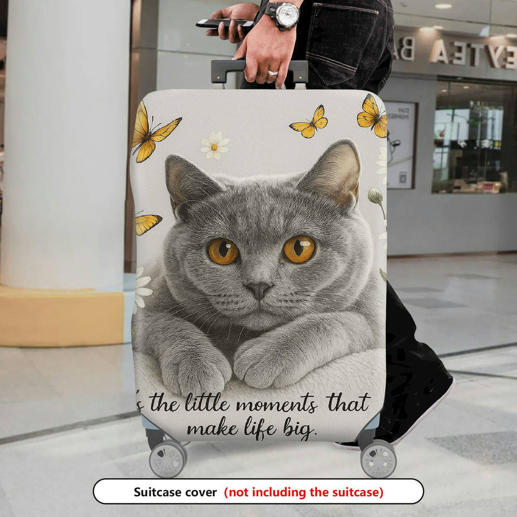 1-Piece Cat Butterfly Flower Words Artistic  Suitcase Luggage Cover, Stretch Protective Sleeve