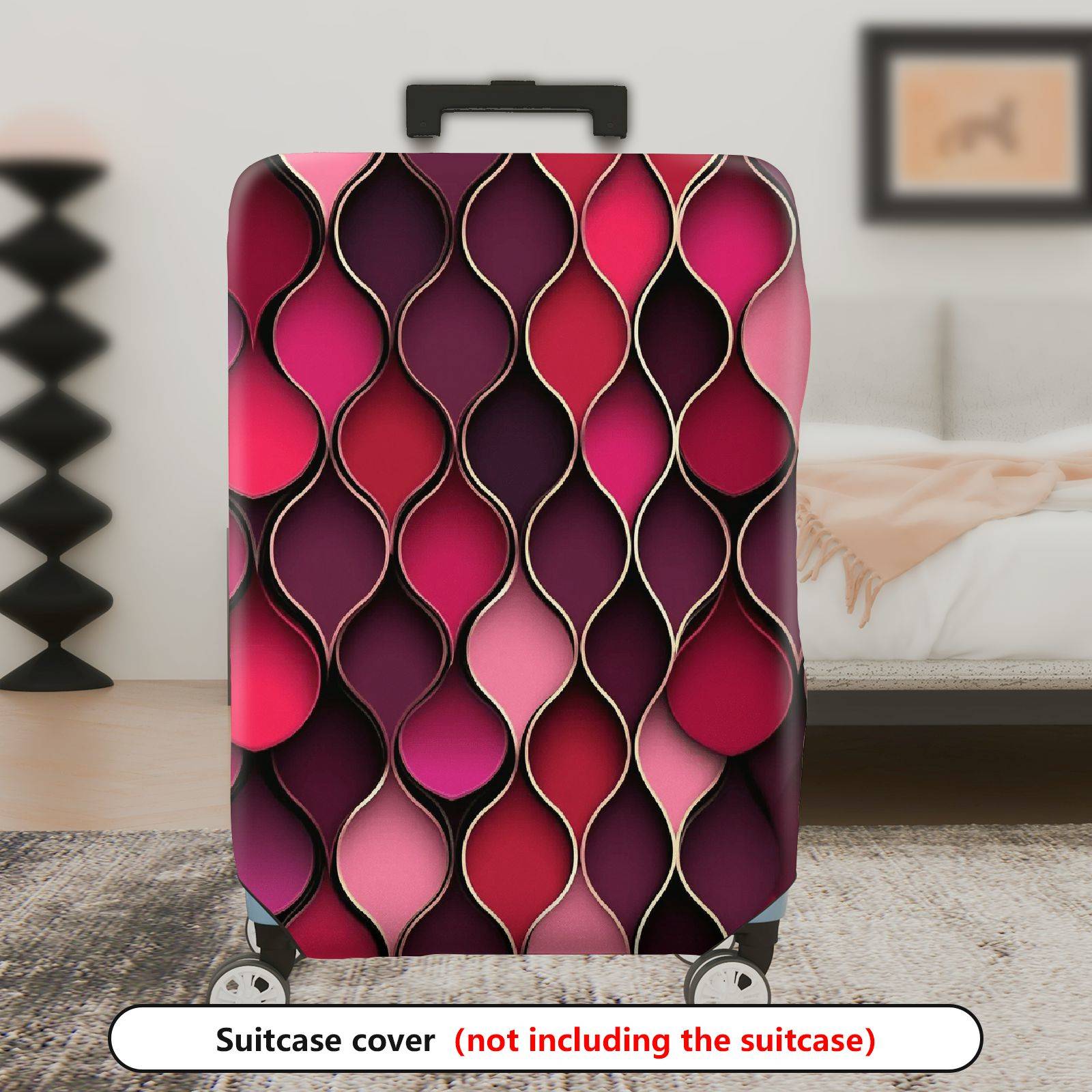 1-Piece Red Pink Geometric Abstract Modern Stylish  Suitcase Luggage Cover, Stretch Protective Sleeve