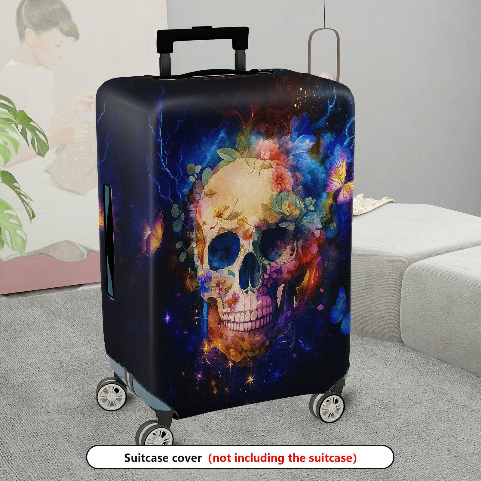 1-Piece Colorful Skull Floral Butterfly Abstract Universe  Suitcase Luggage Cover, Stretch Protective Sleeve