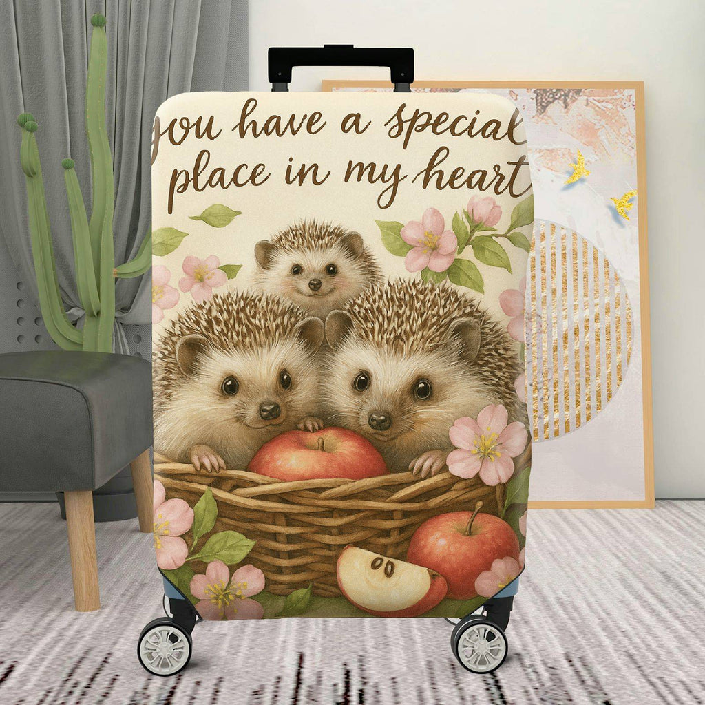 1-Piece Cute Hedgehog Apple Flower Basket Heartwarming  Suitcase Luggage Cover, Stretch Protective Sleeve