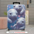 1-Piece Cute  Manatee Heart Floral Romantic  Suitcase Luggage Cover, Stretch Protective Sleeve