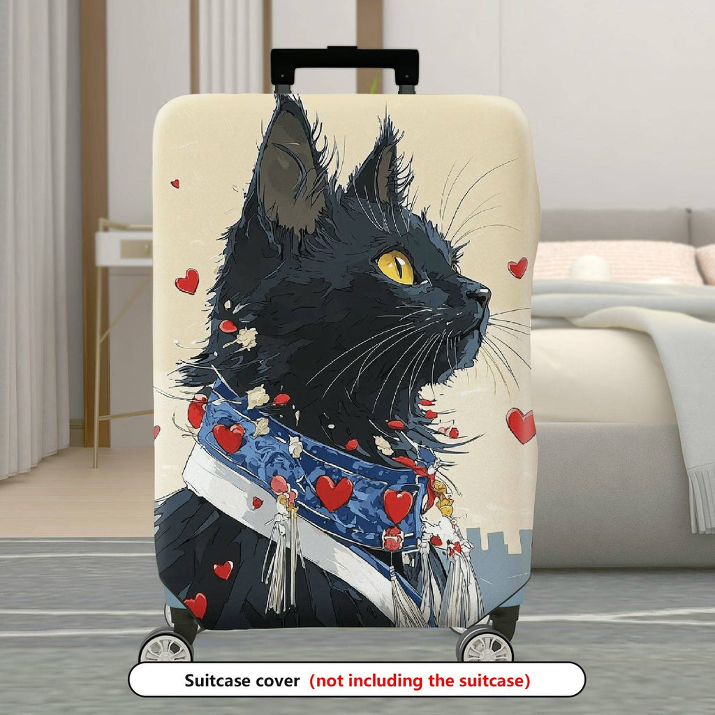 1-Piece Black Cat Heart Love Red Artistic  Suitcase Luggage Cover, Stretch Protective Sleeve