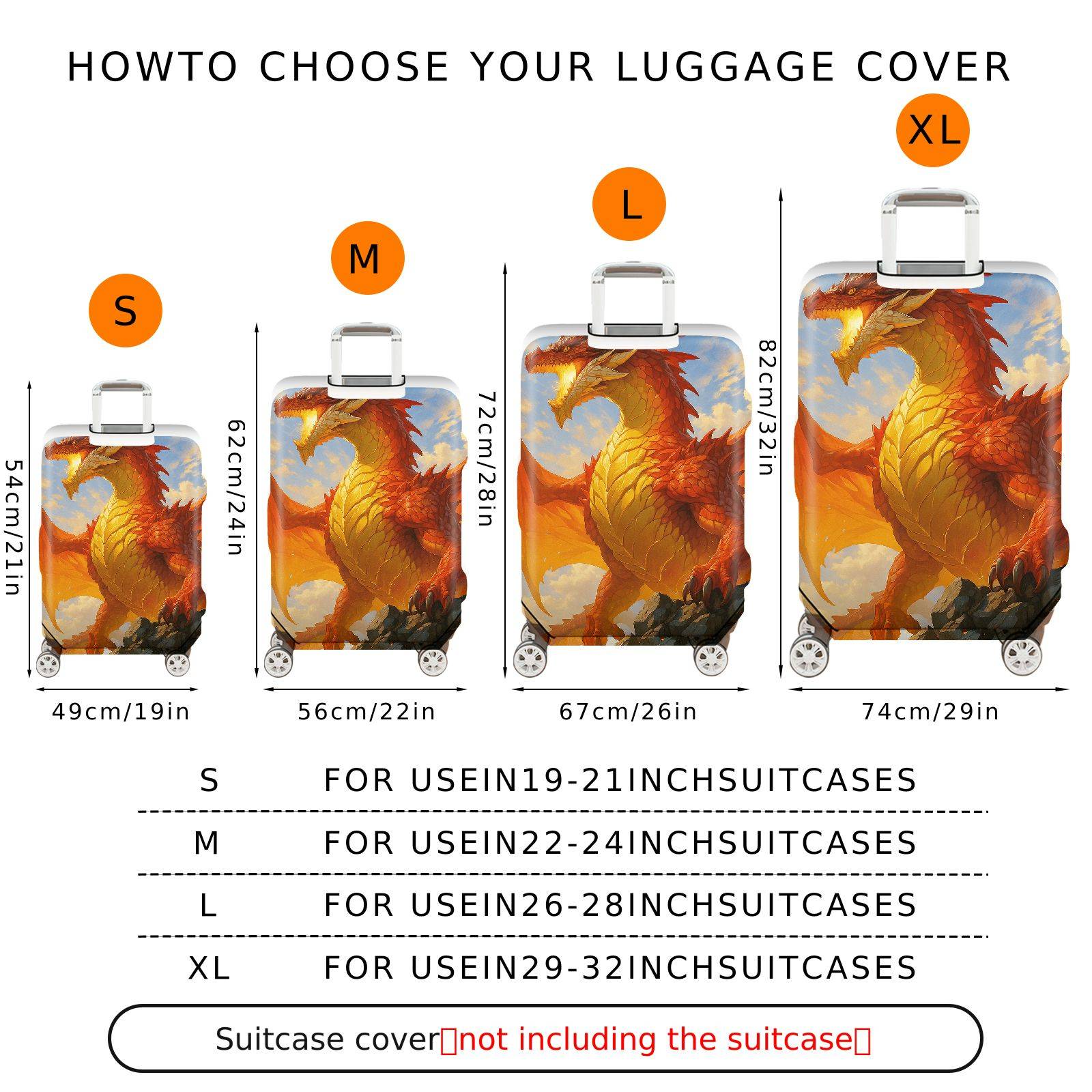 1-Piece Fiery Dragon Fantasy Adventure Mythical Creature Artistic  Suitcase Luggage Cover, Stretch Protective Sleeve