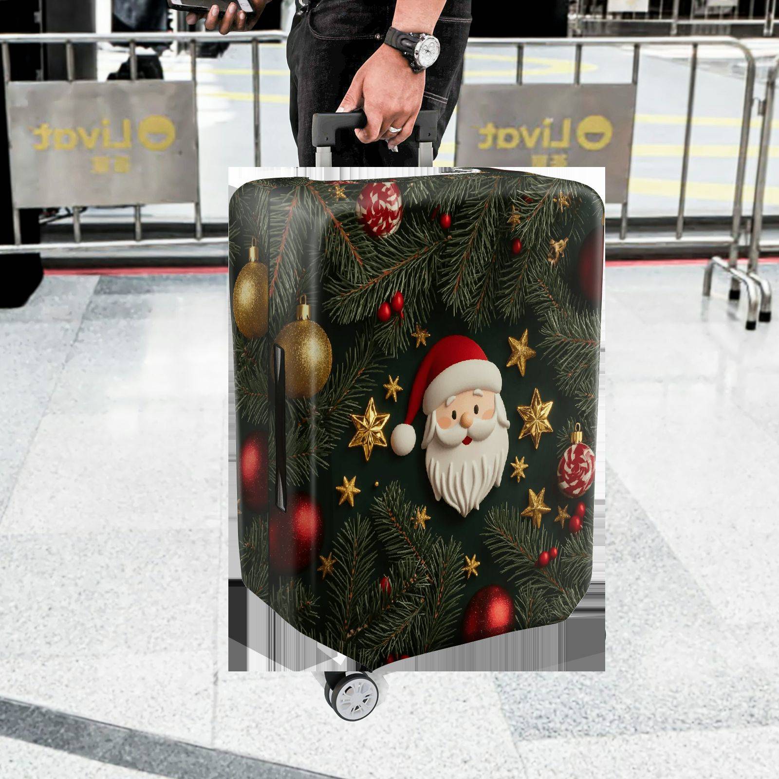 1-Piece Santa Claus Christmas Festive Holiday Ornaments  Suitcase Luggage Cover, Stretch Protective Sleeve
