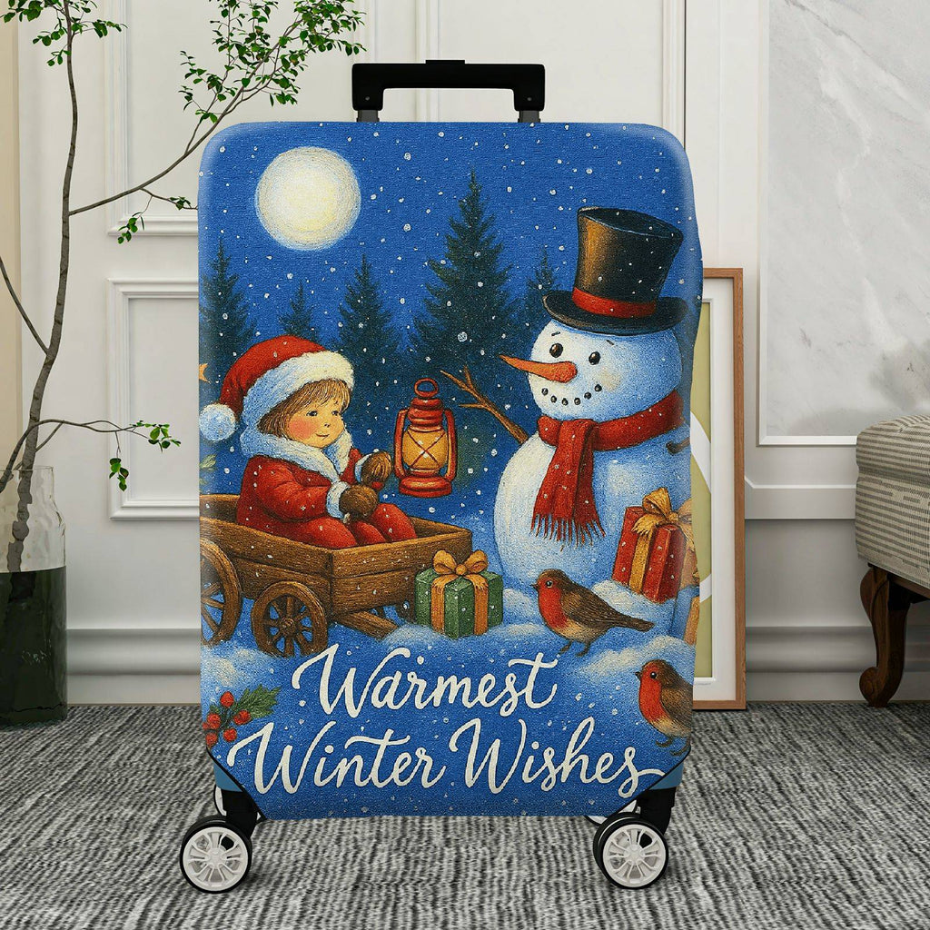 1-Piece Christmas Santa Snowman Gift Lantern Holiday  Suitcase Luggage Cover, Stretch Protective Sleeve