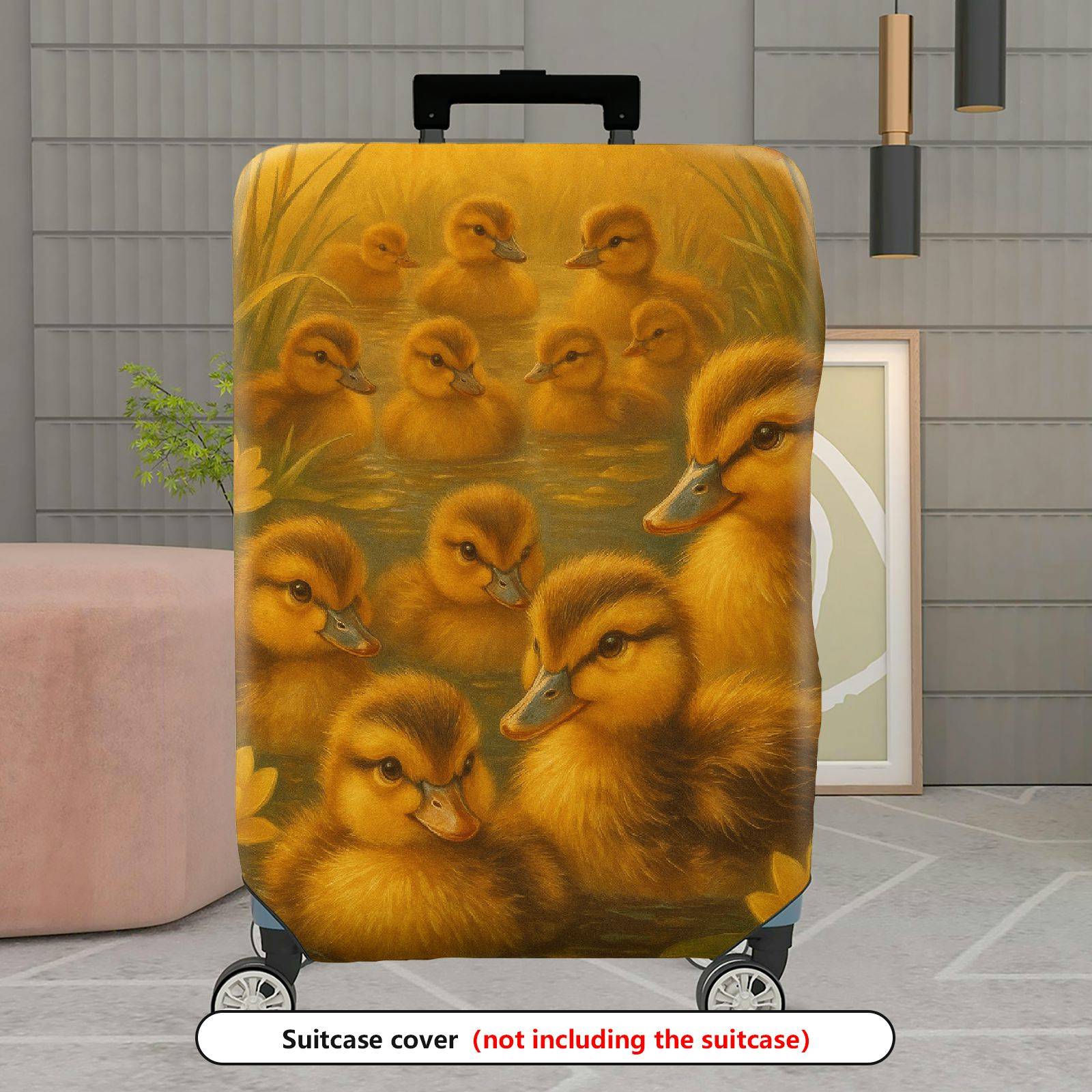 1-Piece Cute Duckling Pond Nature Floral Yellow  Suitcase Luggage Cover, Stretch Protective Sleeve
