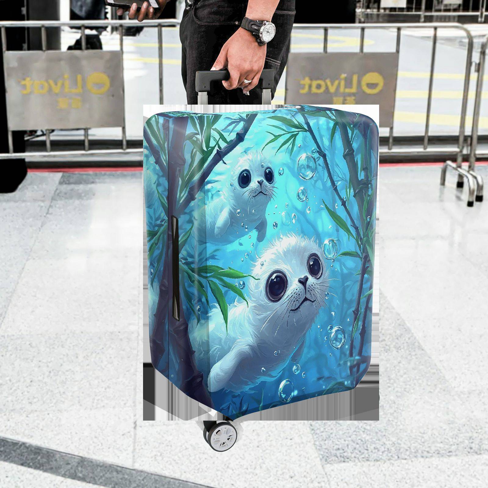 1-Piece Cute  Ocean Animal Water Bubbles Seal  Suitcase Luggage Cover, Stretch Protective Sleeve