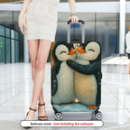 1-Piece Cute Penguin Winter Snow Love Friendship Hug  Suitcase Luggage Cover, Stretch Protective Sleeve