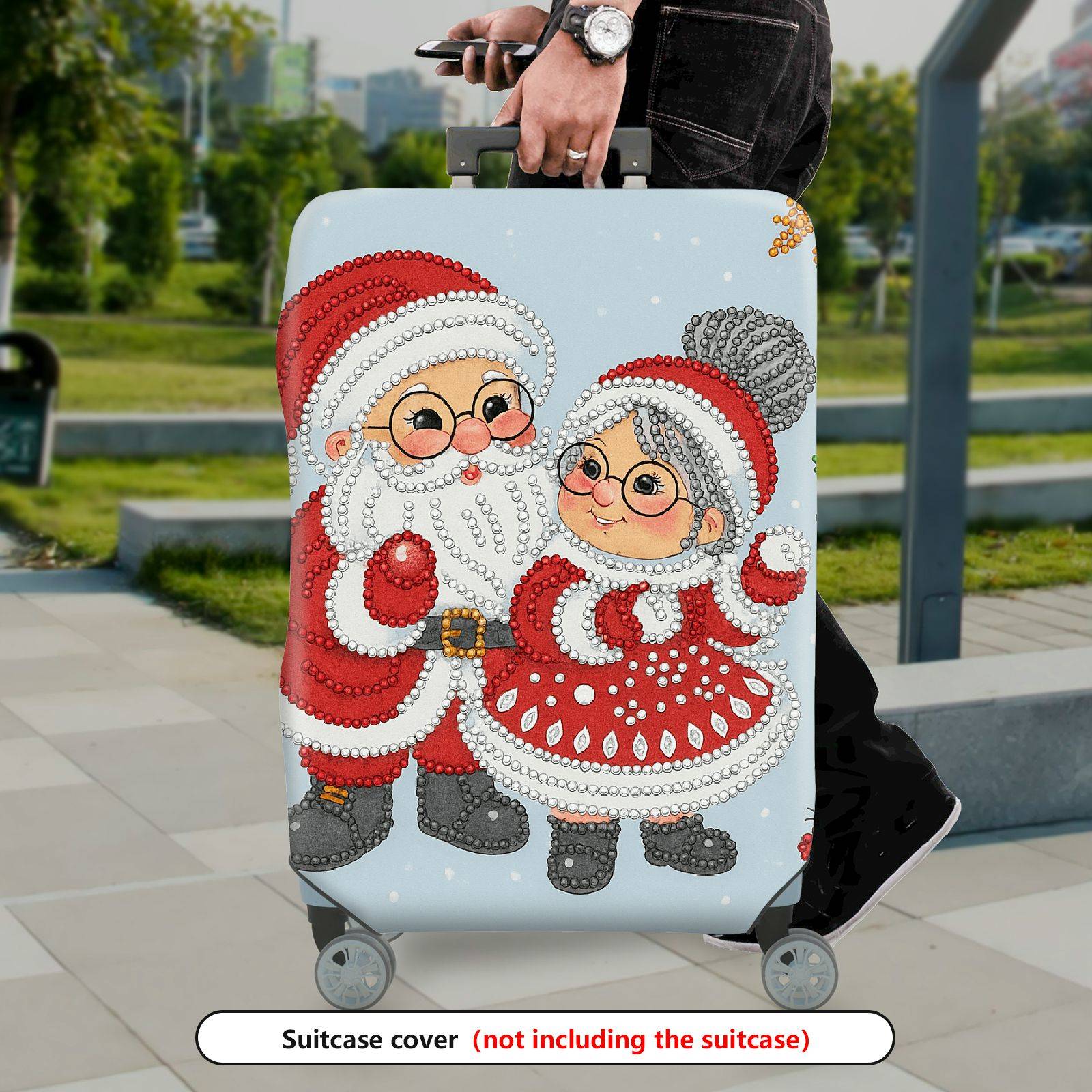 1-Piece Santa Claus Reindeer Snowflakes Holiday Christmas  Suitcase Luggage Cover, Stretch Protective Sleeve
