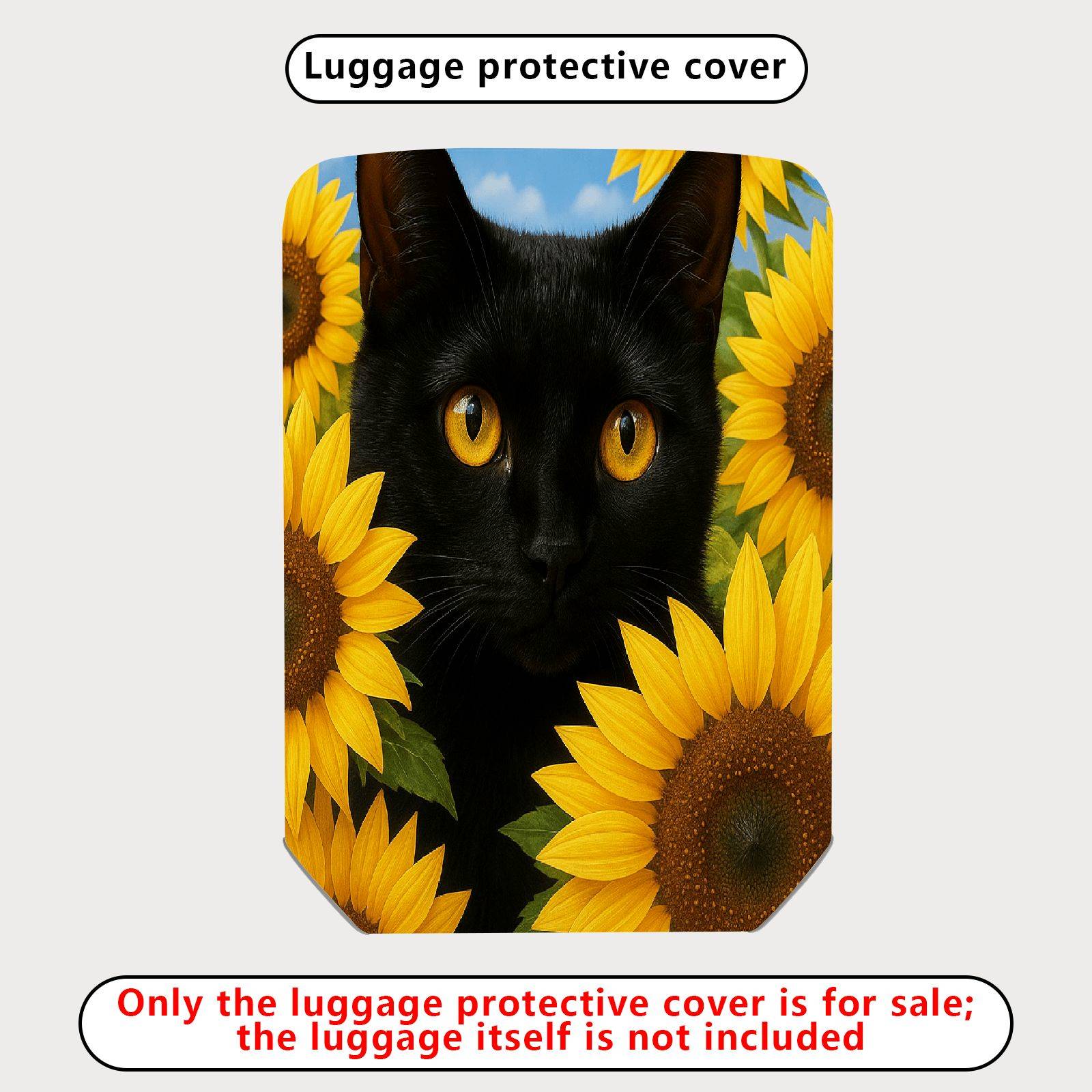 1-Piece Black Cat Sunflower Nature Art Cute Animal  Suitcase Luggage Cover, Stretch Protective Sleeve