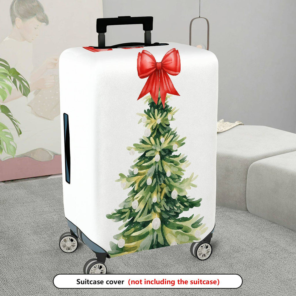 1-Piece Christmas Tree Red Ribbon Festive Holiday Luggage  Suitcase Luggage Cover, Stretch Protective Sleeve