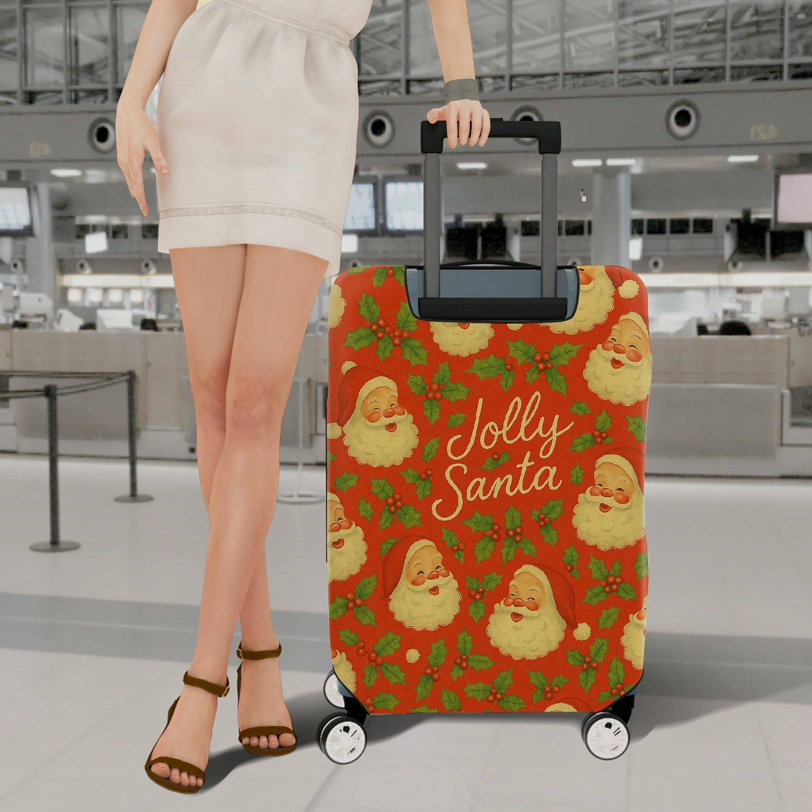 1-Piece Jolly Santa Festive Christmas Holiday Cheer Travel  Suitcase Luggage Cover, Stretch Protective Sleeve