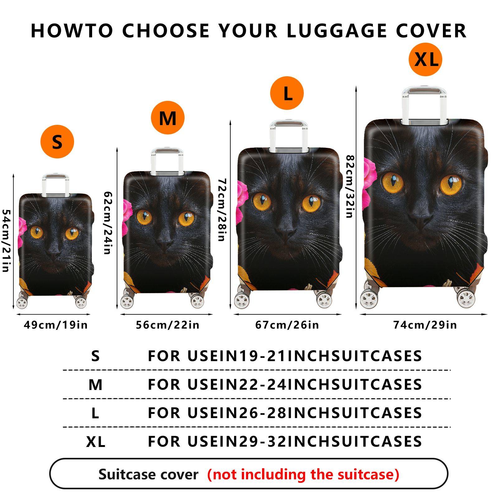 1-Piece Cat Flower Autumn Colorful Artistic Cute  Suitcase Luggage Cover, Stretch Protective Sleeve
