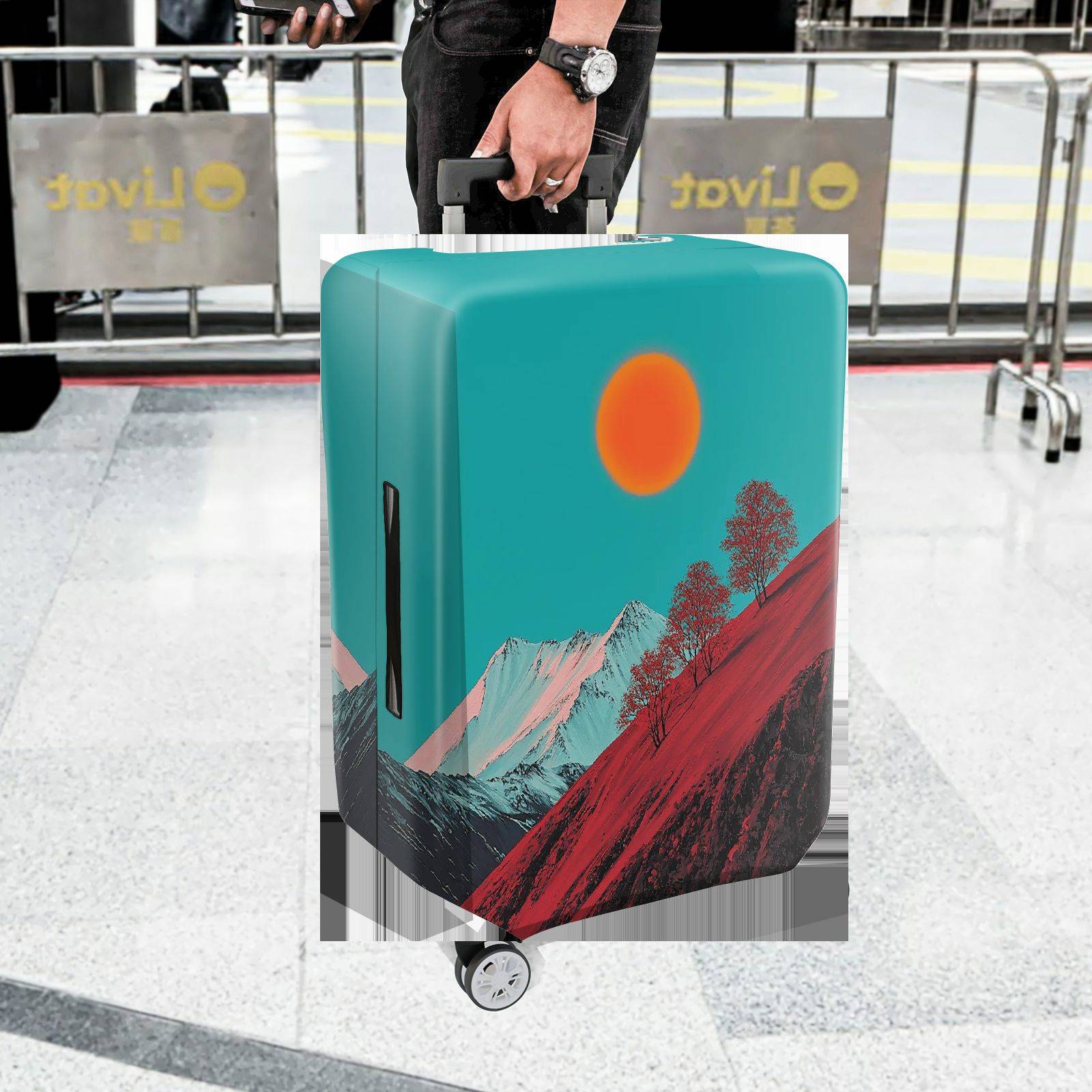 1-Piece Sunset Mountain Landscape Artistic Tree Minimalist  Suitcase Luggage Cover, Stretch Protective Sleeve