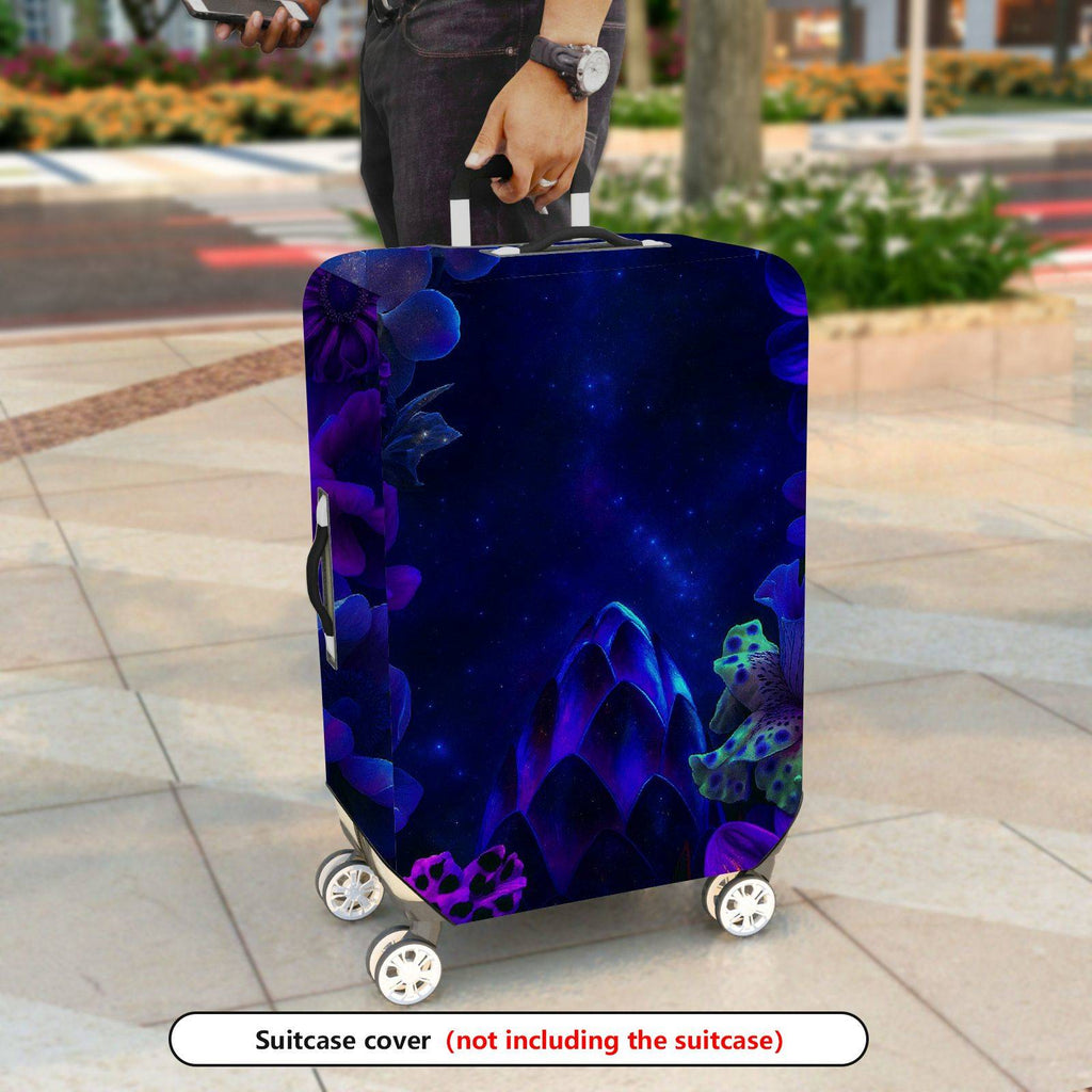 1-Piece Purple Floral Starry Night Artistic Fantasy  Suitcase Luggage Cover, Stretch Protective Sleeve