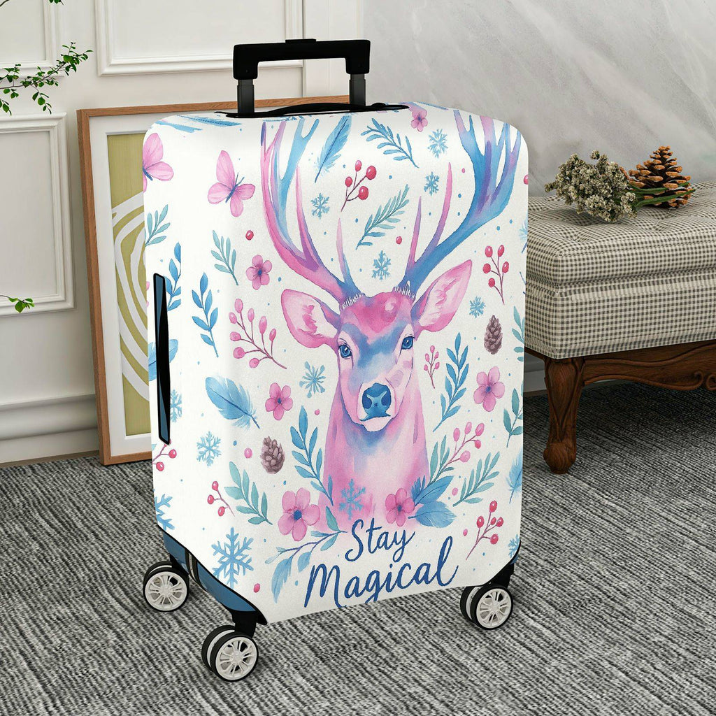 1-Piece Deer Floral Pattern Colorful Magical Holiday Seasonal  Suitcase Luggage Cover, Stretch Protective Sleeve