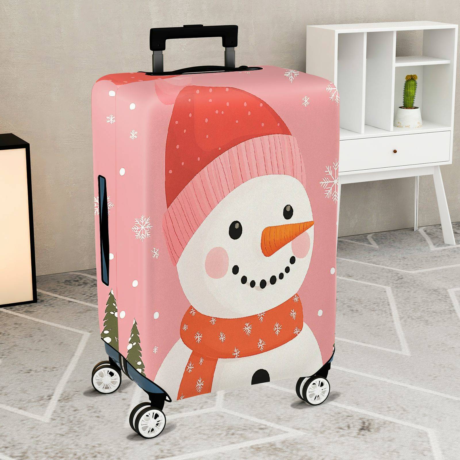 1-Piece Snowman Christmas Winter Festive Holiday  Suitcase Luggage Cover, Stretch Protective Sleeve
