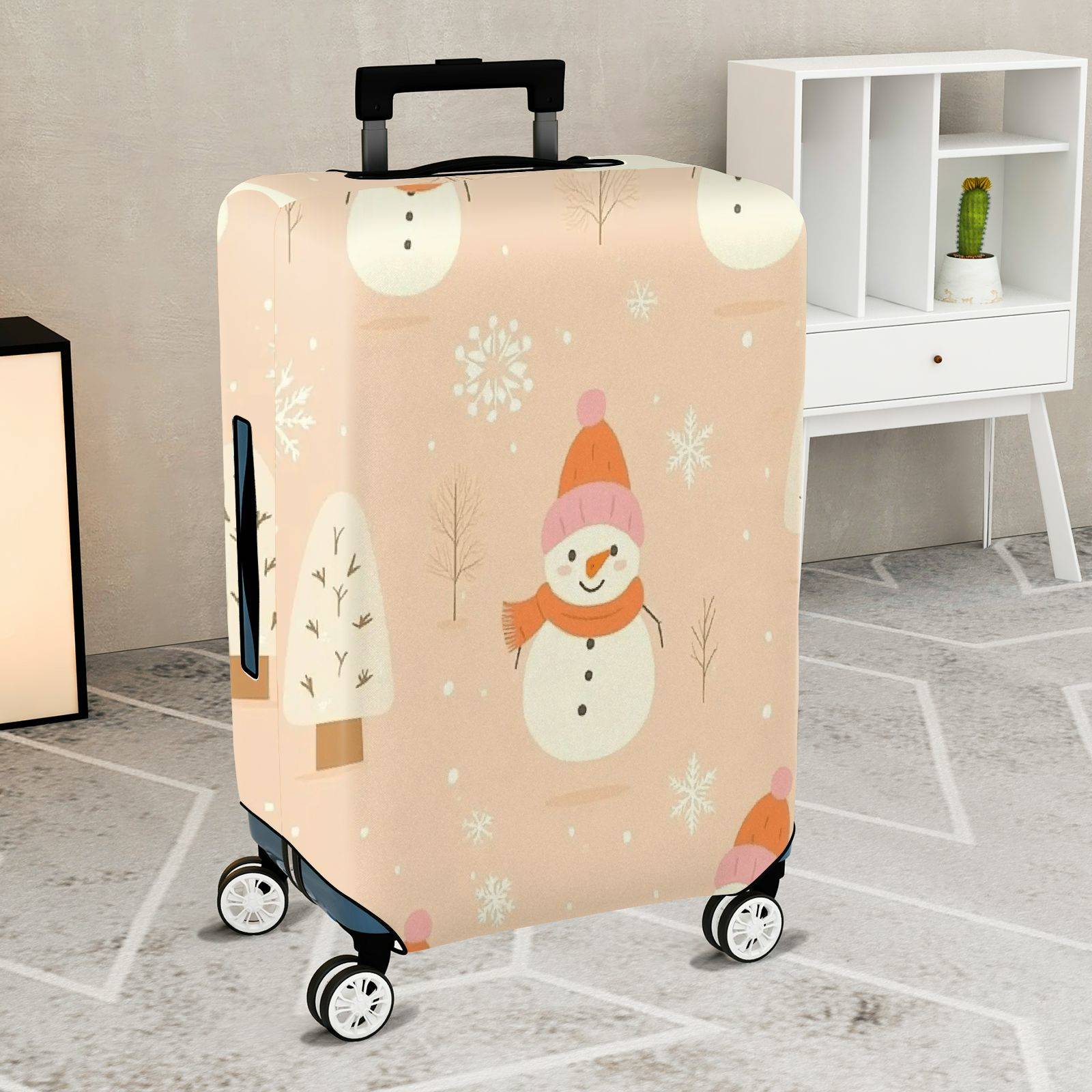 1-Piece Snowman Winter Christmas Holiday Festive  Suitcase Luggage Cover, Stretch Protective Sleeve