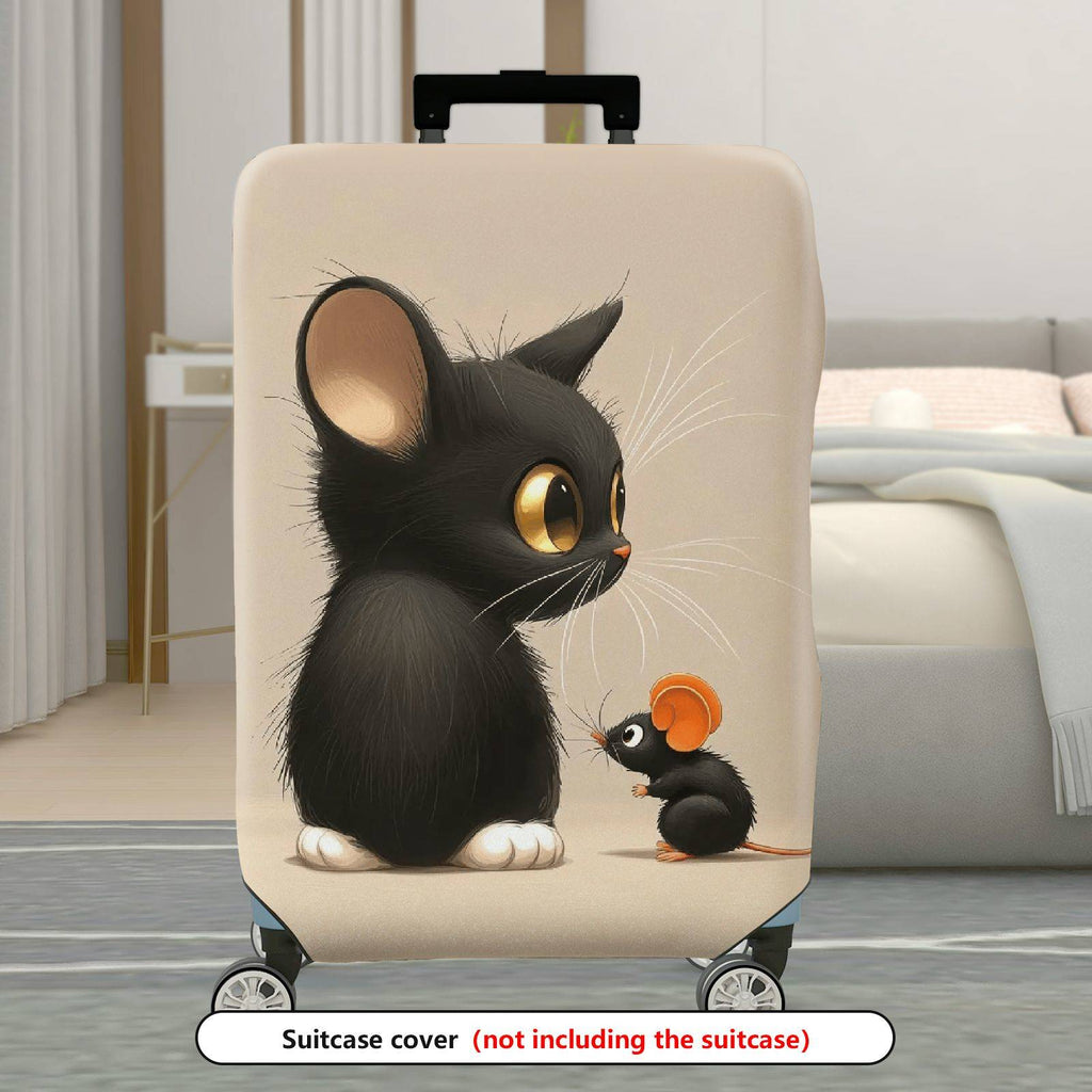 1-Piece Cute  Animal Black Cat Mouse Design  Suitcase Luggage Cover, Stretch Protective Sleeve