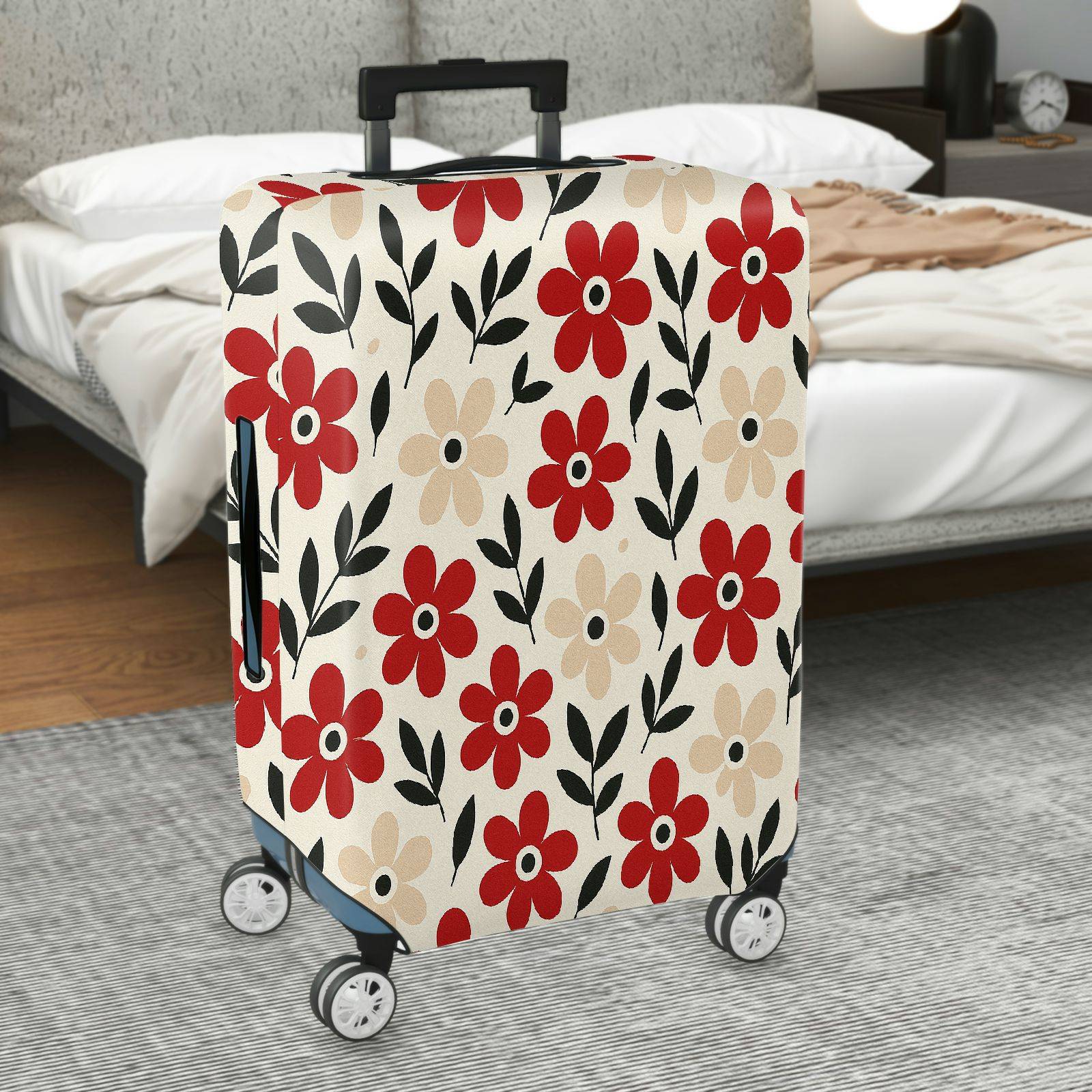 1-Piece Floral Plant Leaf Red Beige Black  Suitcase Luggage Cover, Stretch Protective Sleeve