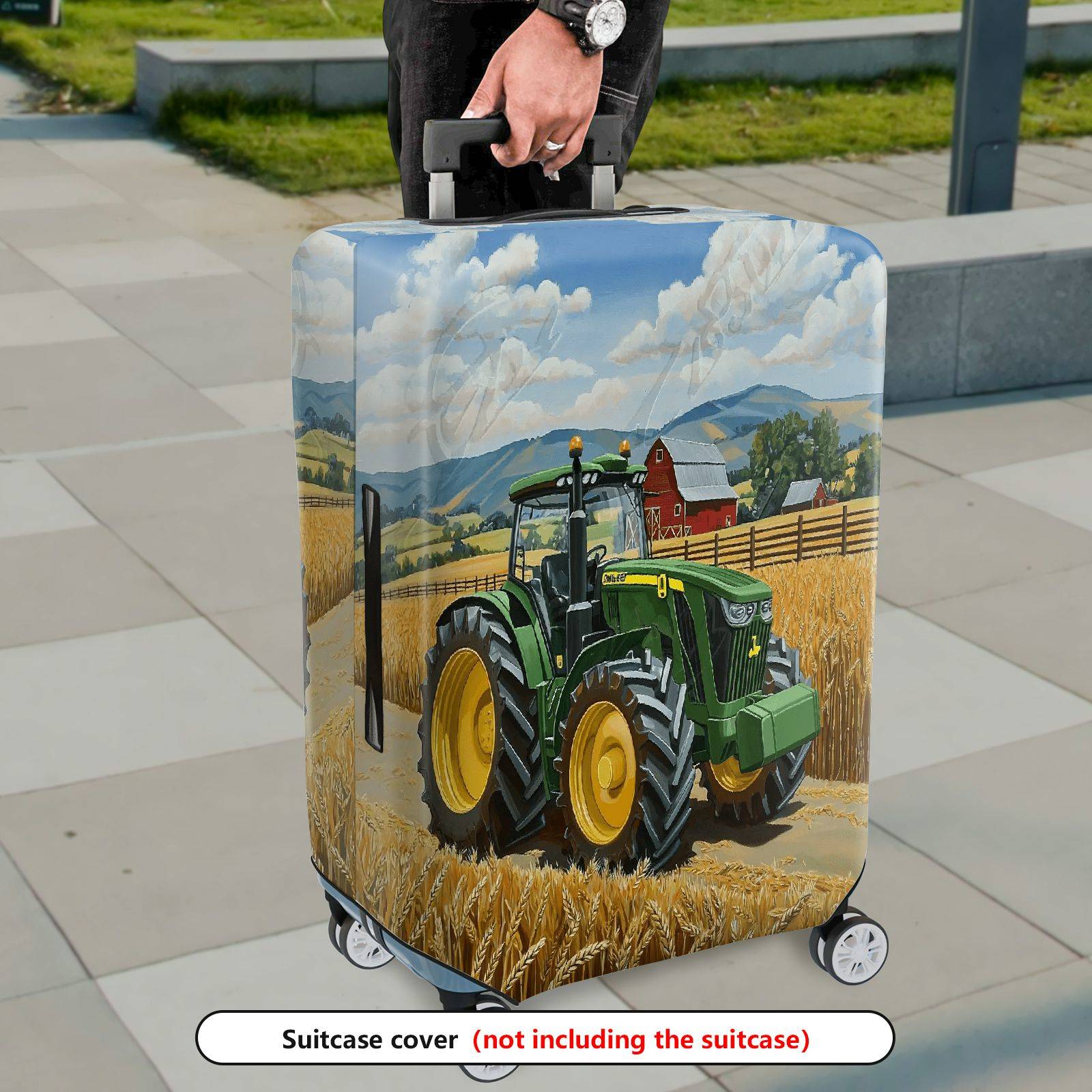 1-Piece Farm Tractor Countryside Barn Wheat Field Landscape  Suitcase Luggage Cover, Stretch Protective Sleeve