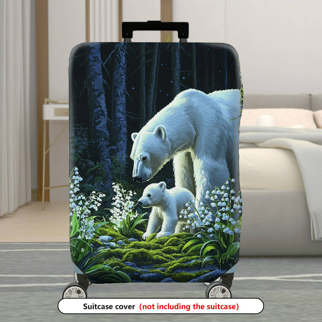 1-Piece Nature Forest Polar Bear Floral Green  Suitcase Luggage Cover, Stretch Protective Sleeve